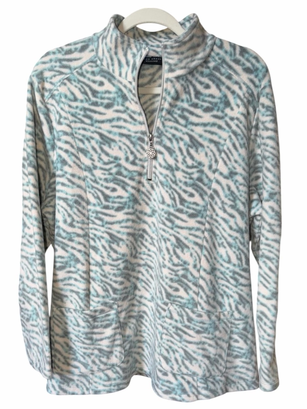 Susan Graver Weekend Printed Polar Fleece Half Zip Pullover Top. Size 1X